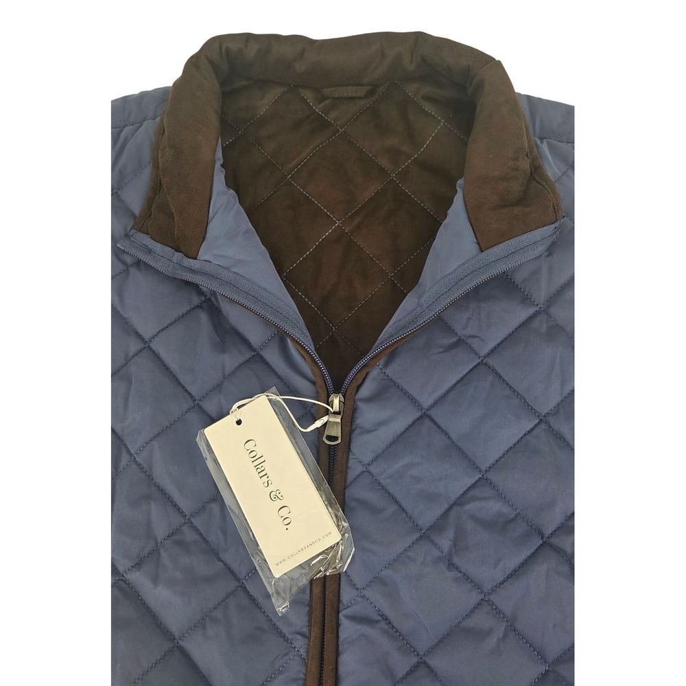 NWT Collars & Co Quilted Voyager Vest Navy Blue Full Zip Puffer Outerwear Large - Picture 5 of 11